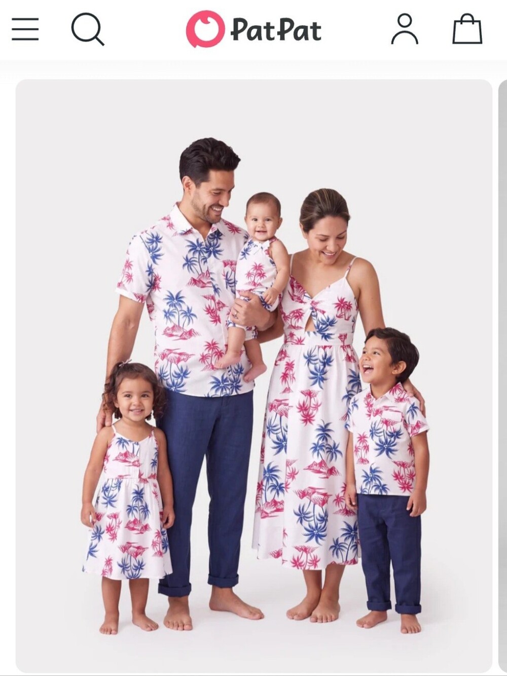 Baby, Dad And Mon White Tropical Palm Pajama Set - Pink & Blue Print